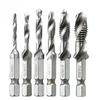 HSS Thread Spiral Screw Metric Composite Tap Drill Bit 6pcs 1/4 Hex Shank Tap M3 M4 M5 M6 M8 M10 Woodworking Tool