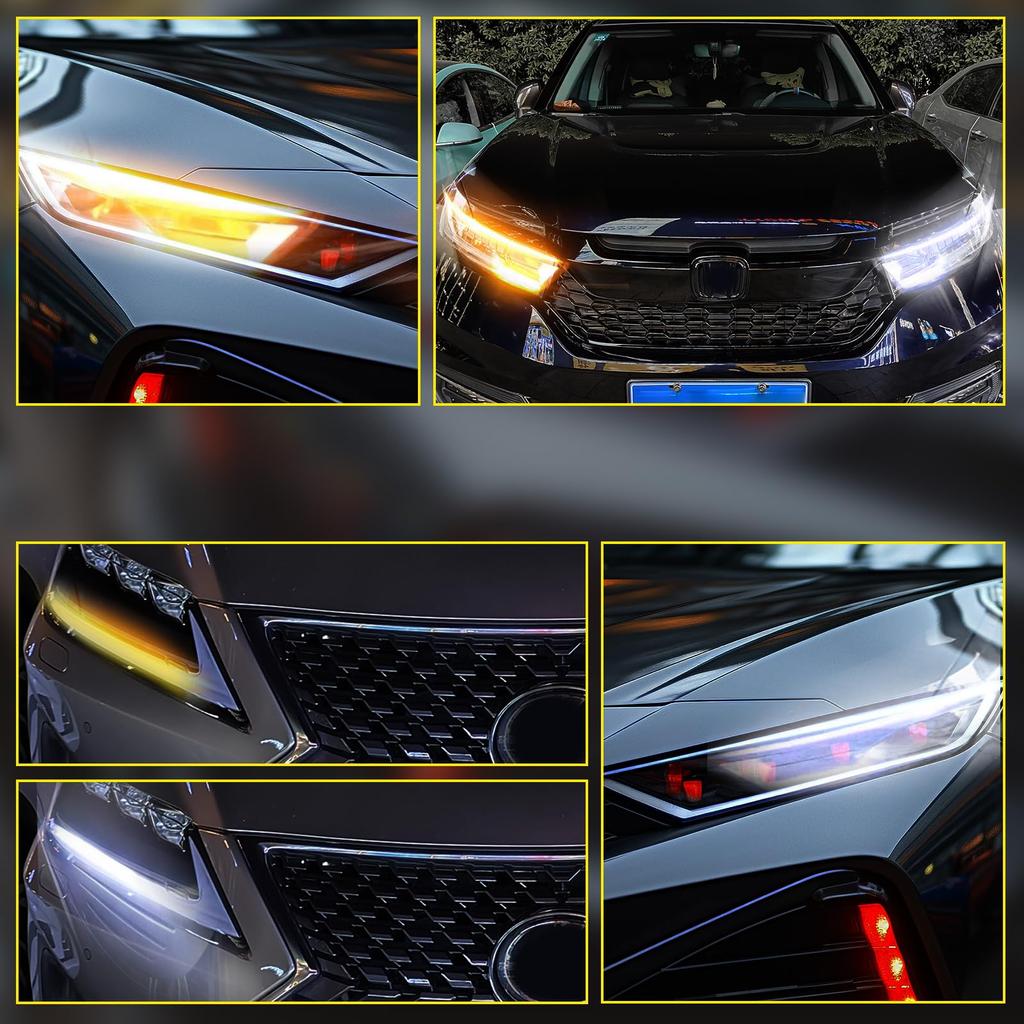 Ygmylandbb Светодиодная лента с последовательным поворотом, автомобильная противотуманная фара, оснащенная светодиодом, совместимая с 2-цветным белым светом IP67, комплект из 2 шт. с высокой вибрацией