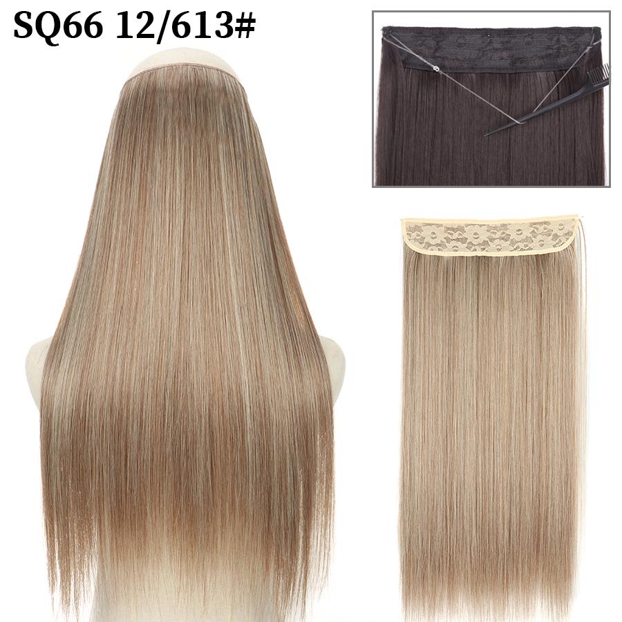 MISS WIG Synthetic Invisible Fish Wire No Clip Wavy Hair Extensions Long Hairpiece Natural Black Brown Blonde for Women Fake Hair Piece
