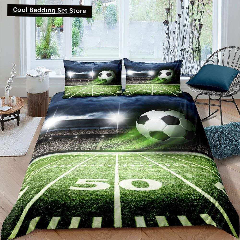Зеленый футбольное поле King Queen пододеяльник футбольное поле одеяло покрывало мальчики мужчины спортивные игры комплект постельного белья полиэстер пододеяльник