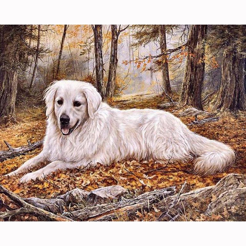 Diamond Painting Animal Cross Stitch Full Drill Round Diamond Embroidery Cute Dog In Forest Decor