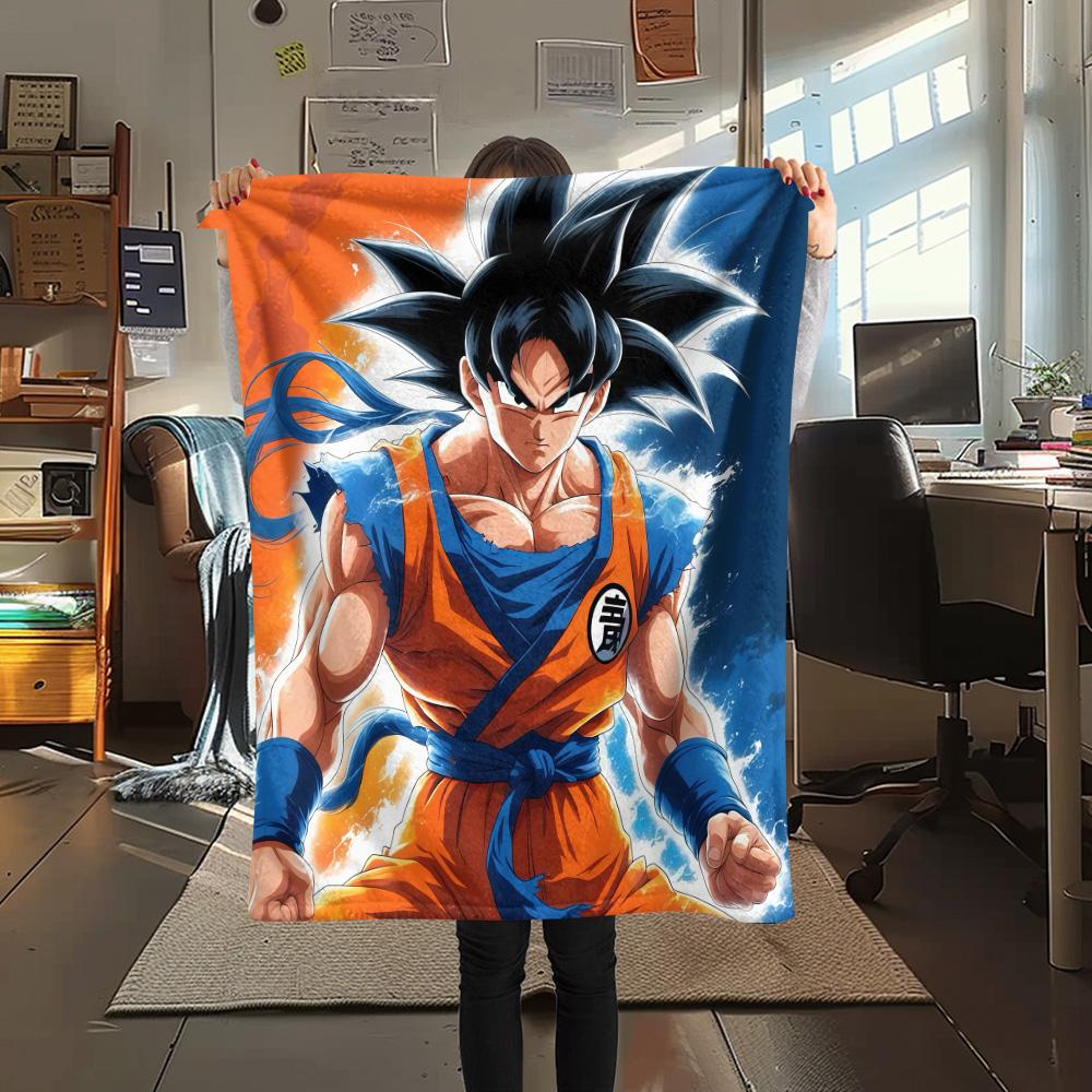 1PC Son Goku Patterned Flannel Blanket Suitable For All Seasons For Home Decor Warmth And Comfort Gifts Holiday Present
