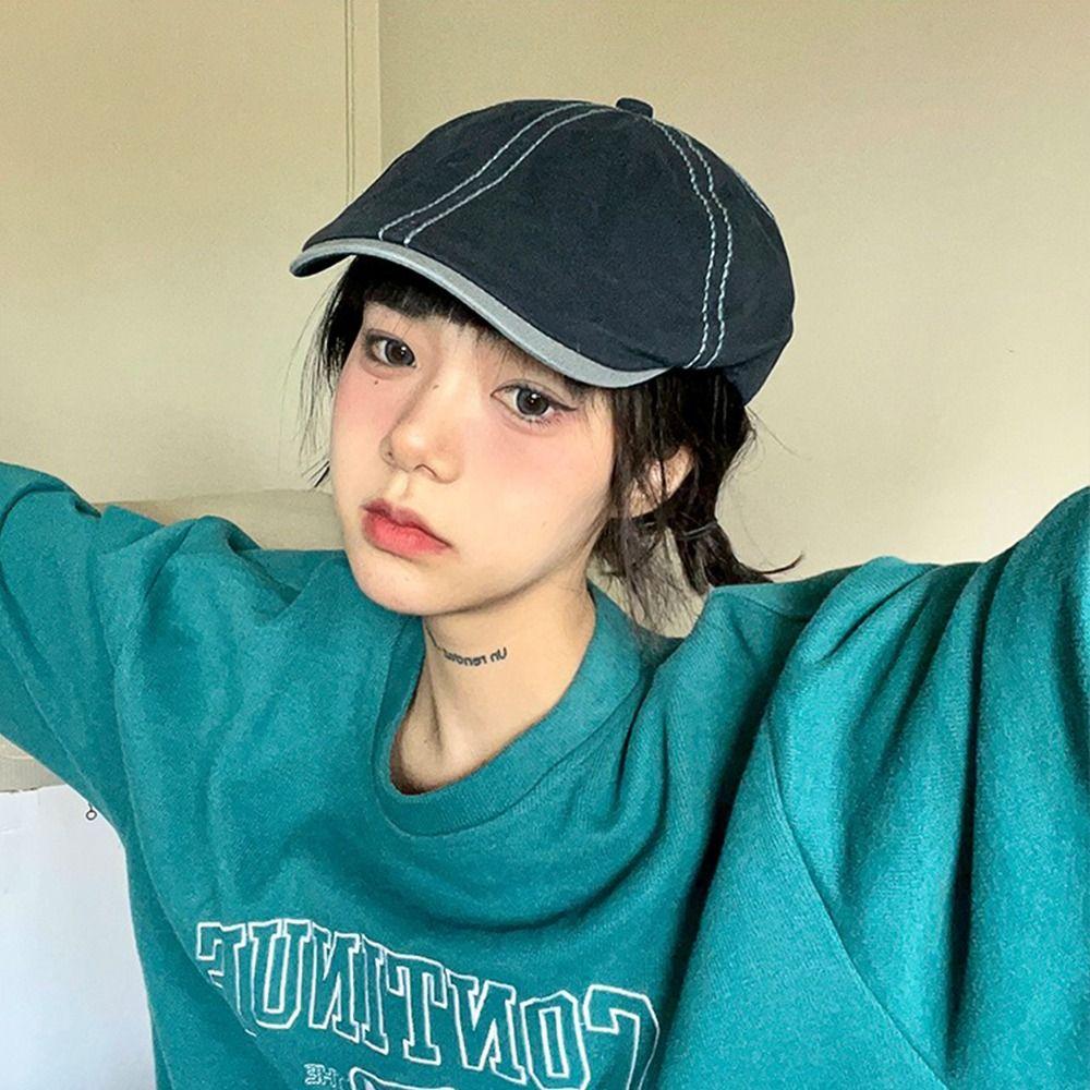 Embroidey Newsboy Cap Vintage Cowboy Caps Ins Forward Hat Unisex