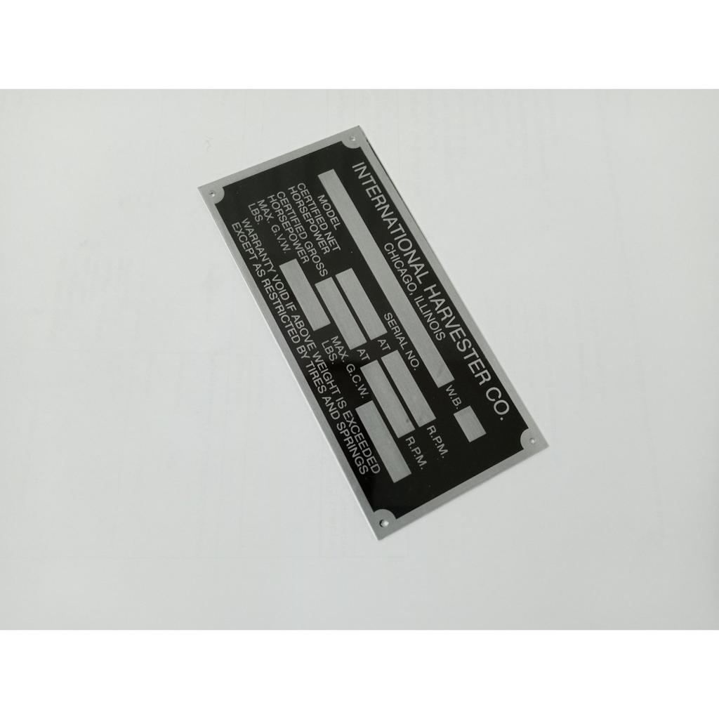DATA PLATE FOR INTERNATIONAL HARVESTER COMPANY 1960'S |Fit For