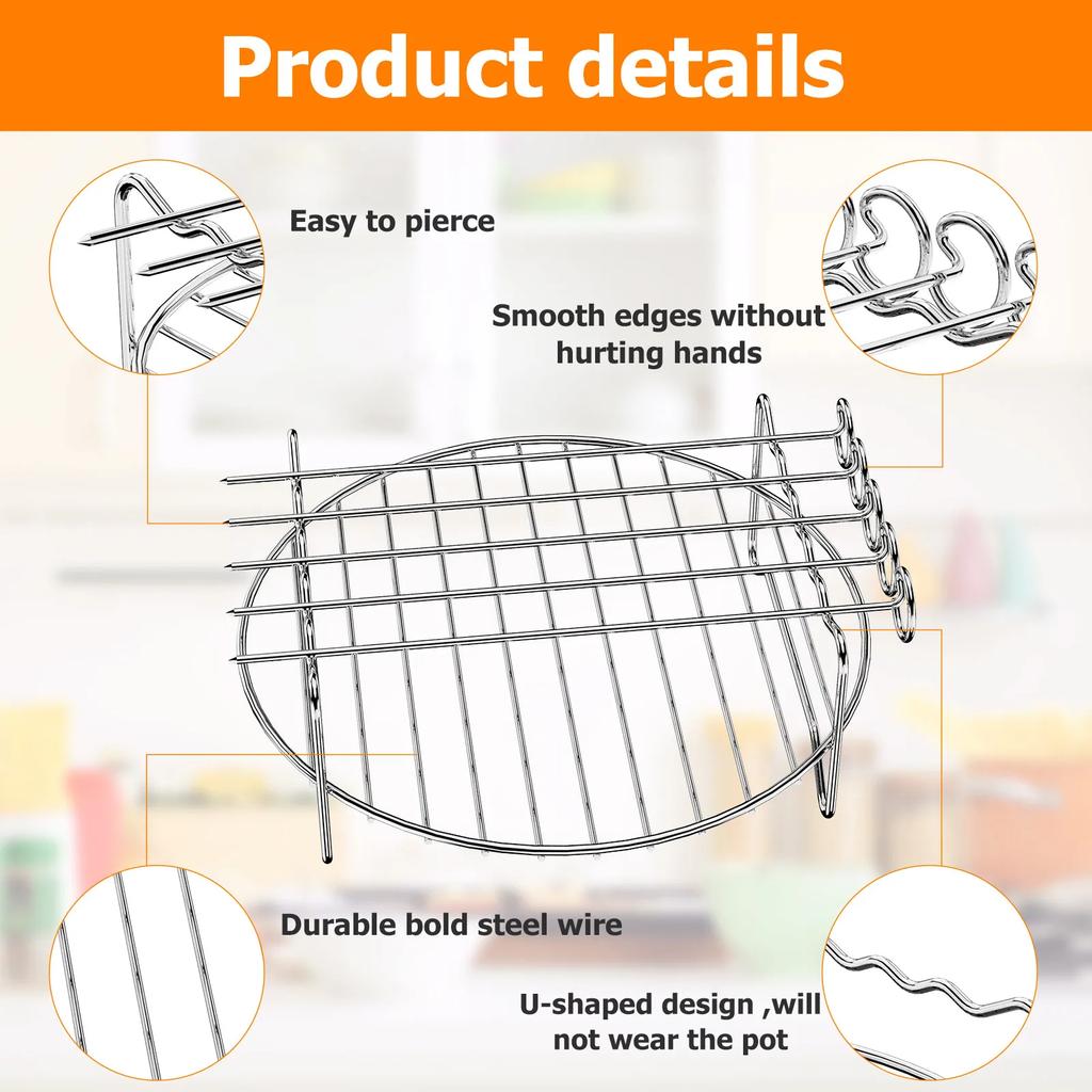 2 шт. Аксессуары для электрической фритюрницы Air Fryer из нержавеющей стали 430, двухслойная решетка для гриля, паровая решетка для фритюрницы Air Fryer