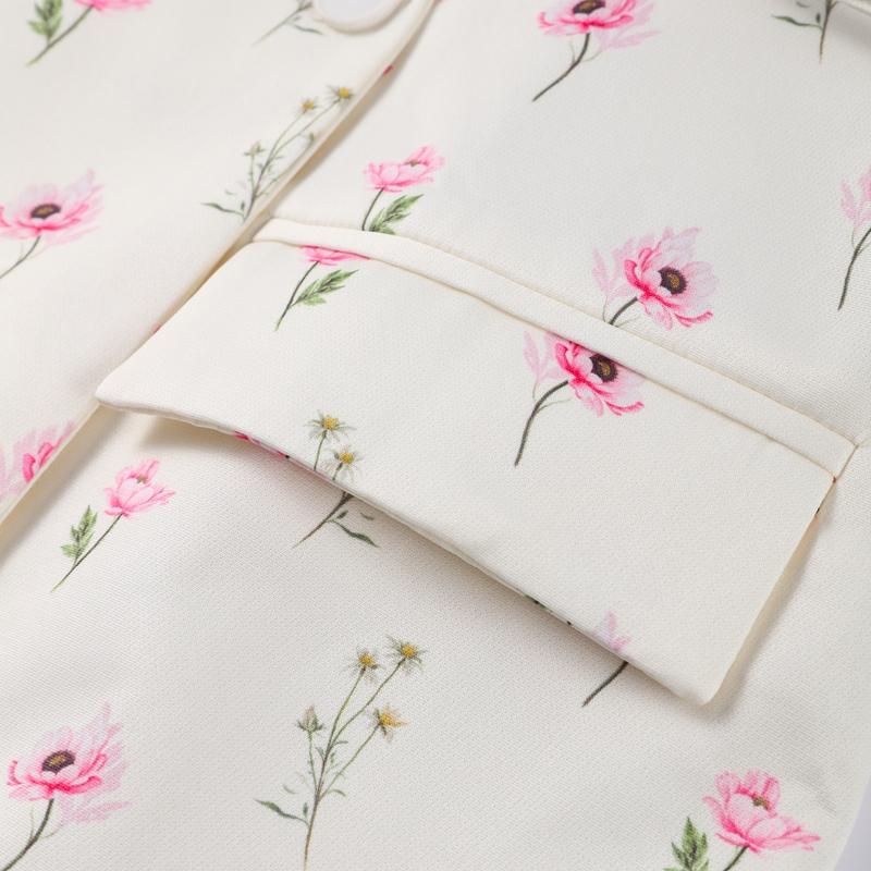 Fashion Floral Belts Blazer Coat Women Shoulder Pads Single Breasted Notched Long Sleeve Street Jacket 2025 Spring Holiday Party