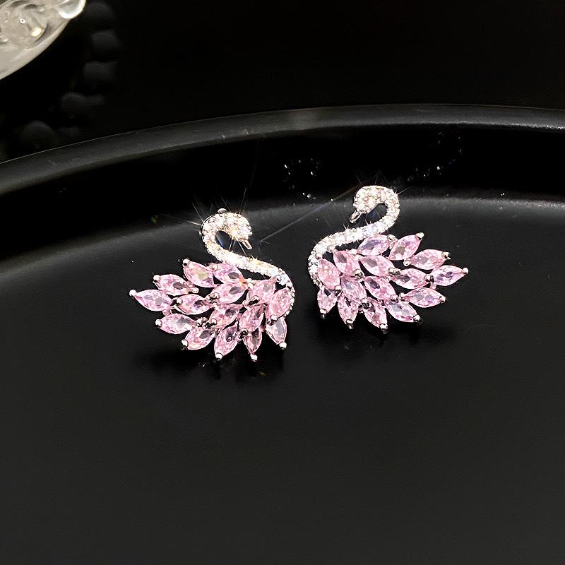 Серьги-лебеди из серебра S925 с микро-инкрустацией цирконами – Элегантные, Модные и Универсальные
