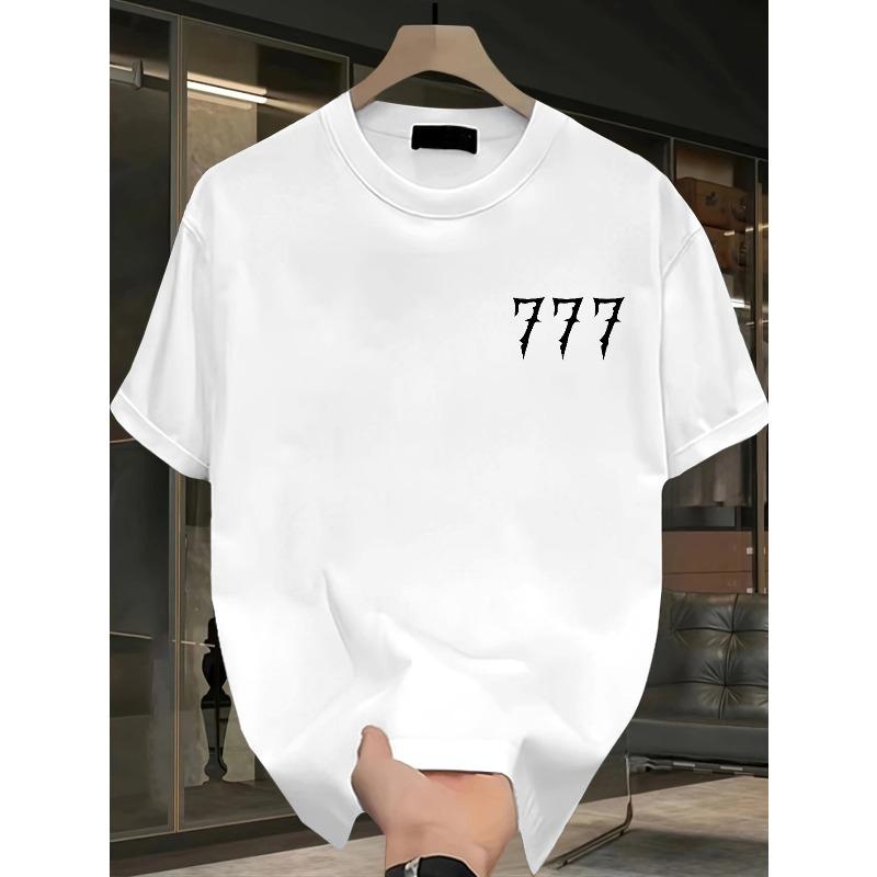 Мужская оверсайз футболка с принтом числа 777 - Свободный крой Streetwear, с круглым вырезом, короткий рукав, летний повседневный топ с дизайном 777