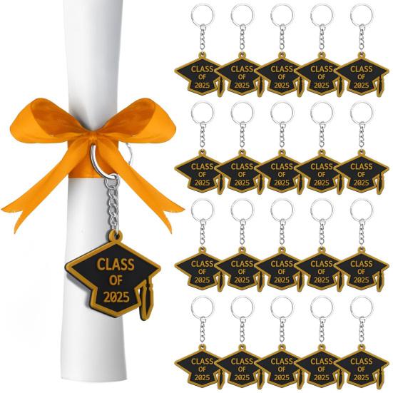 10 Pcs Class of 2025 Keychain Rubber Graduation Keychain Grad Cap Charm Key