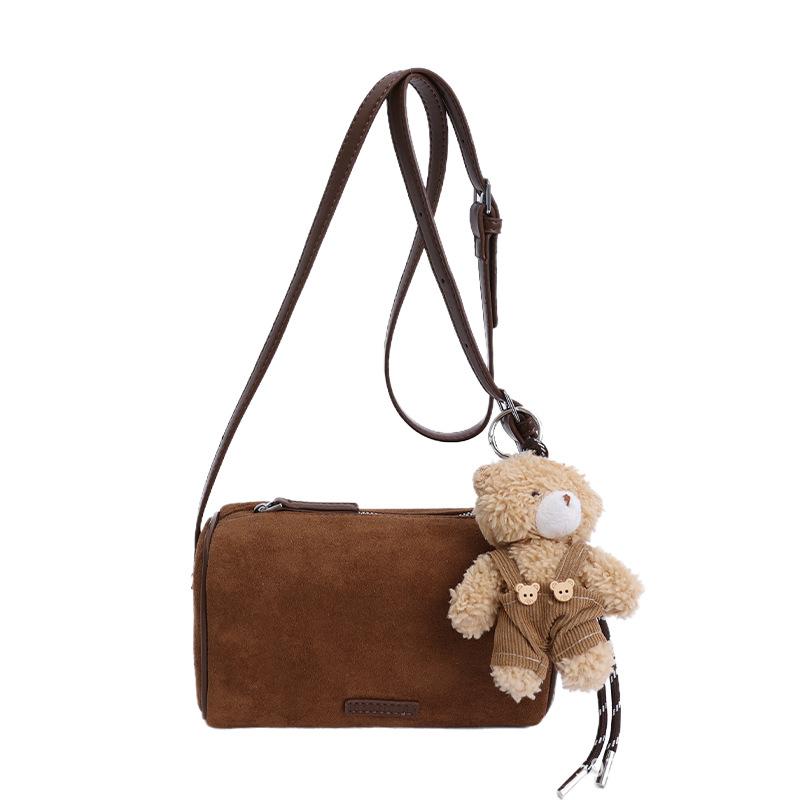 Crossbody Bag Women's New Trendy Retro Suede Pillow Bag Shoulder Underarm Bag Cylinder Handbag