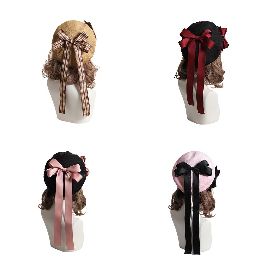 Newsboys Beret Hat for Women Breathable Cabbie Hat Cool Joker Girl Ribbon Bowknot Octagonal Cap Subculture Cool Headwear