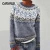 Women's Plus Size Sweater Round Neck Colour Blocking Loose Fashion Pullover Knit Sweater