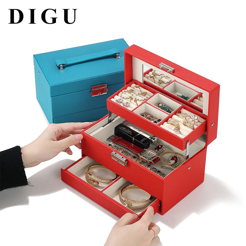DIGU 2024 New Product Large Capacity Jewelry Case With Mirror Travel Portable Jewelry Case Jewelry Case Box