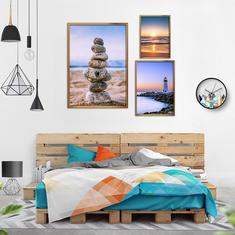 WCIC New Sunny Beach Pebbles Background Decorative Painting Art Cloth Home Background Wall Decoration Hanging Painting