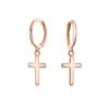 Mini Hoop Huggie Earrings with Small Simple Religious Charms for and Made of Sterling Silver with Rose Gold "Cross Women, Men, Teens. .925 Plating."
