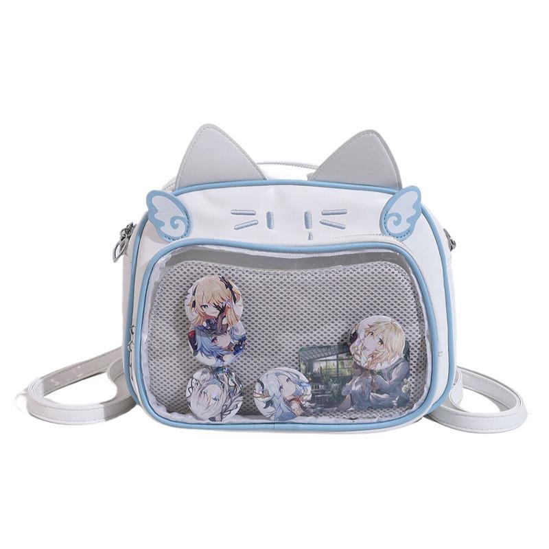 Mechanical Student Cat Backpack With Grid Pocket Cartoon Print For Wear Casual