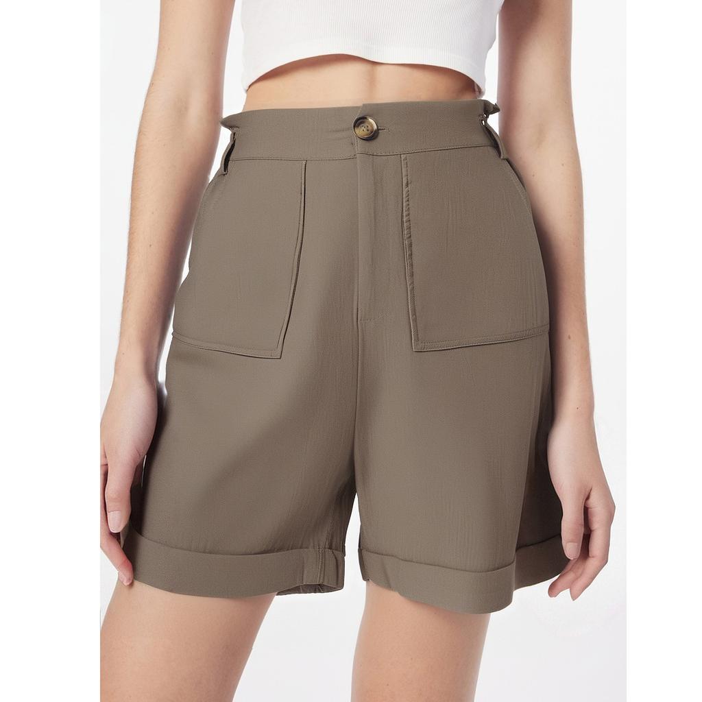 Широкие брюки для женщин с высокой талией, однотонные, повседневные, короткие, с карманами