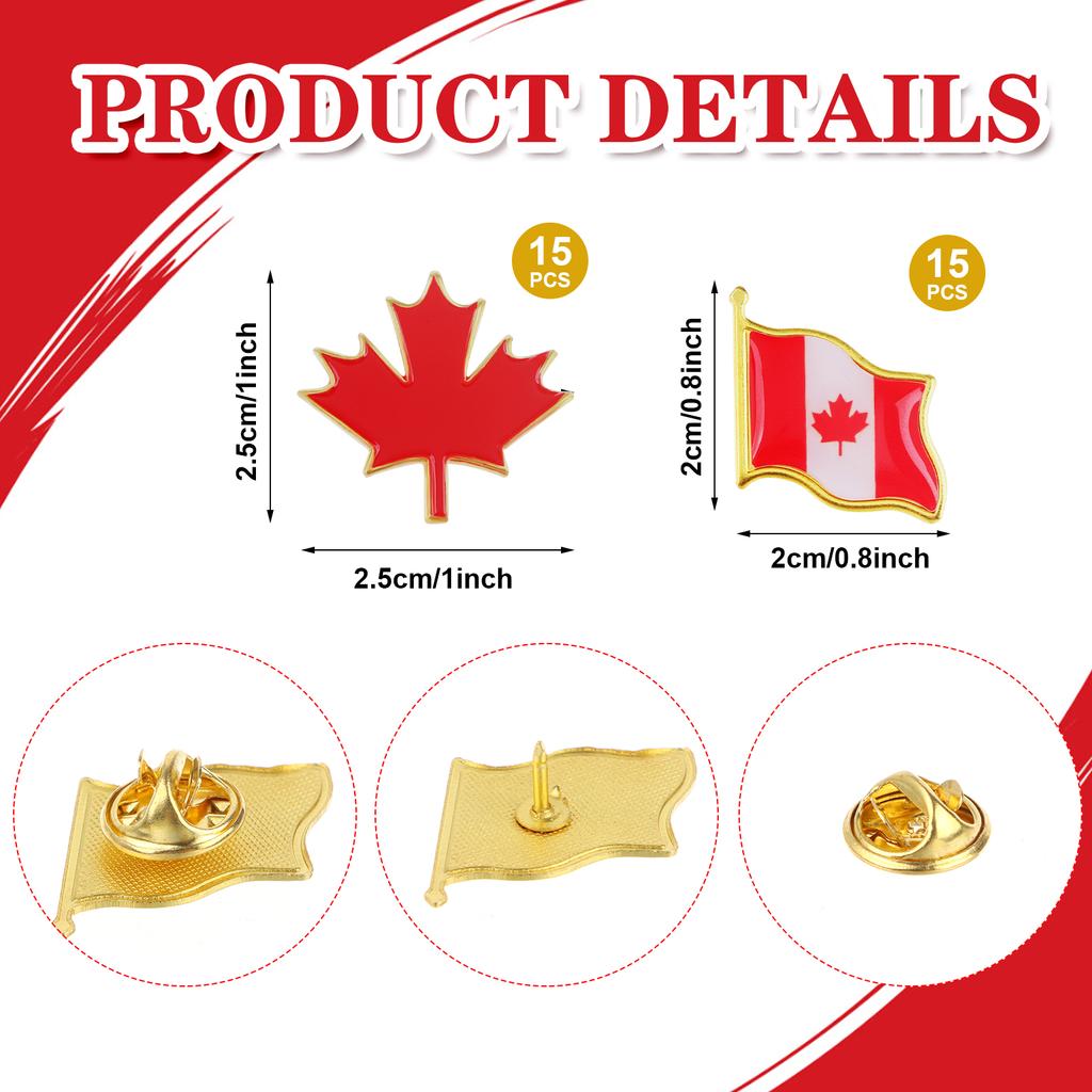 30 Pcs Waving Canada Flag Lapel Pin Red Maple Leaf Brooch Canada Day Decorations
