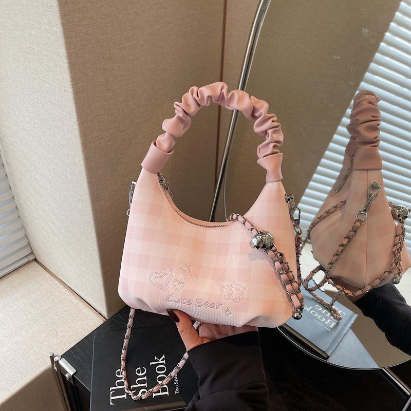 Клетчатая портативная маленькая сумка женская новая модная плиссированная сумка-облако летняя женская сумка-мессенджер на цепочке