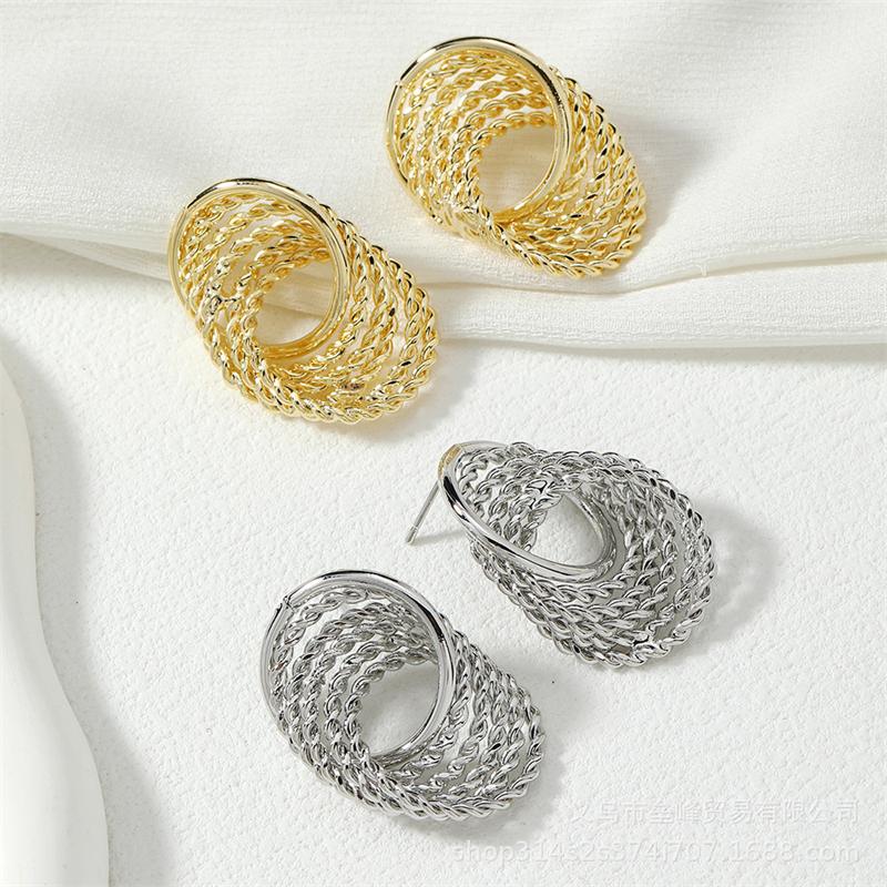 Gold Color Twisted Dangle Earrings for Women Silver Color Braided Metal Hollow Geometric Statement Female Drop Earrings