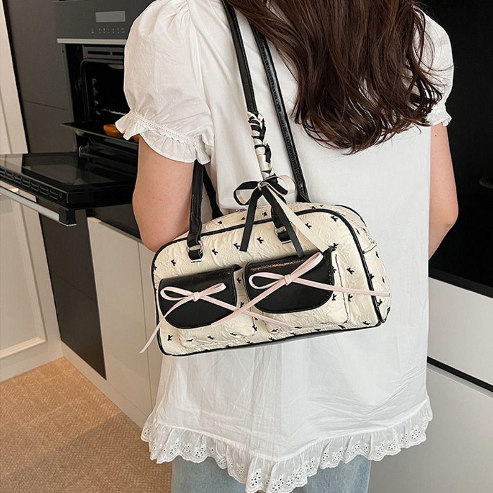 Korean Style Bow Ribbon Shoulder Bag Commuting Y2k Armpit Bag French Stick Underarm Bag Daily