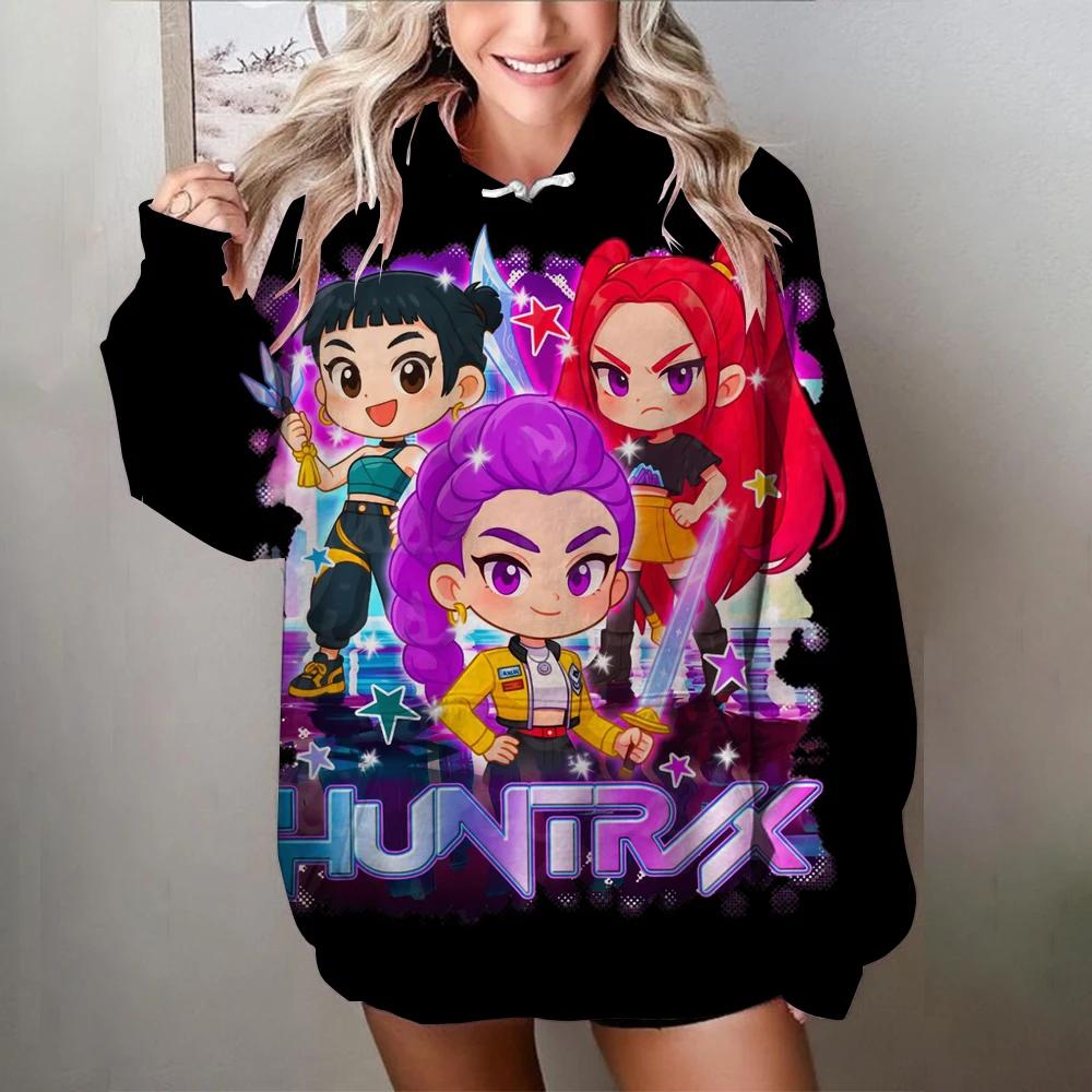 Повседневные женские толстовки Kawaii KPop с принтами «Охотники на демонов», пуловер, удобное худи оверсайз, осенняя мягкая одежда