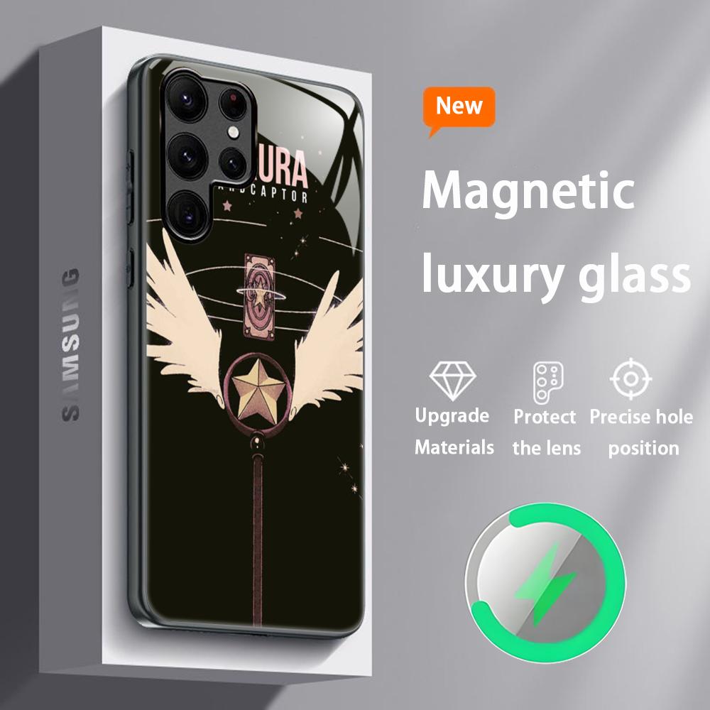Прекрасный чехол для телефона Cardcaptor Sakura для Samsung S25 S24 S23 S22 S21 S20 Plus Ultra Note20 Стеклянный магнитный чехол
