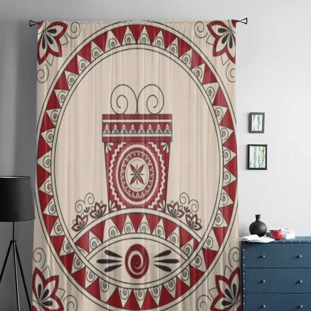 Открытка с подарком и узорами в этническом стиле, прозрачные тюлевые шторы для гостиной, кухни, украшения, вуаль, шторы из органзы