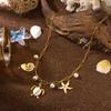 Boho Stainless Steel Ocean Turtle Starfish Necklace for Women Imitation Pearl Pendant Chain Summer Vacation Party Jewelry Gift