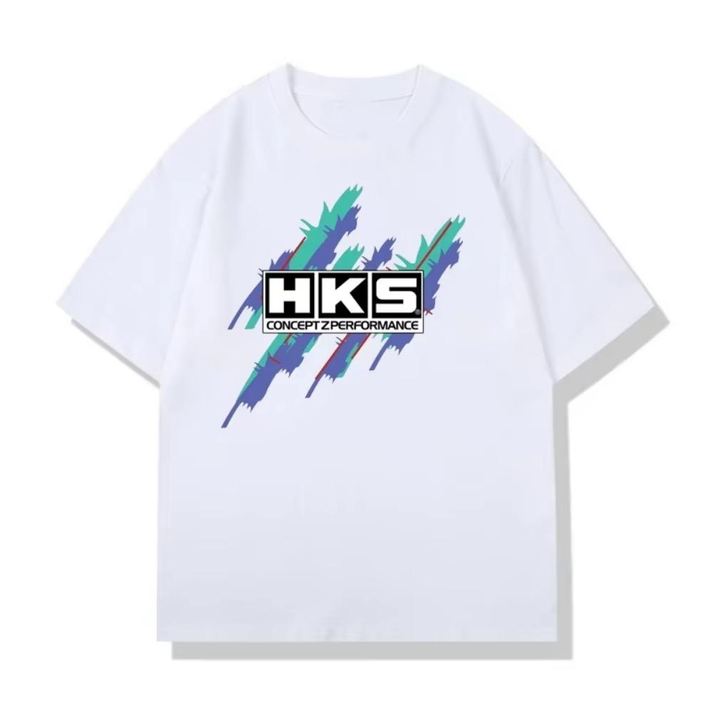 Мужская и женская футболка с графическим принтом HKS, повседневная модная футболка в стиле хай-стрит Y2K, топ с коротким рукавом, летняя дышащая футболка свободного кроя