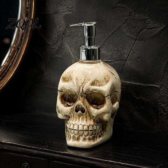 Gothic Bathroom Decor Accessories Skull Dispenser Bottle with Pump, Large Capacity Vinyl Refillable Hand Soap Lotion Container, for Shower Gel