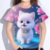 Girls' Autumn Clothes Cute Furry Cat Print T Shirt For Kids Short Sleeve From 8 To 10 Years Teenagers Korean Tee Shirts Children
