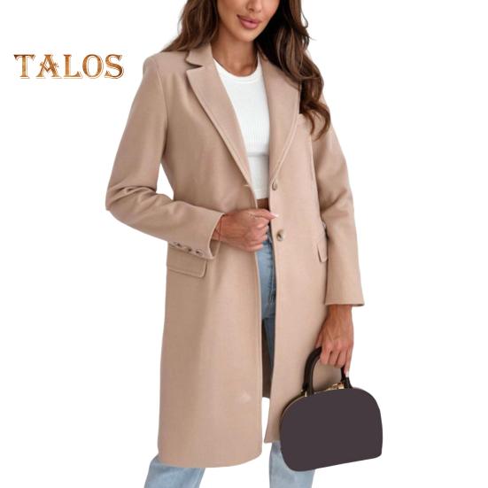 Зимнее женское шерстяное пальто с застежкой на пуговицы, плотная куртка средней длины, однотонная, с отложным воротником, теплое, формальное, деловое, для поездок на работу, пальто