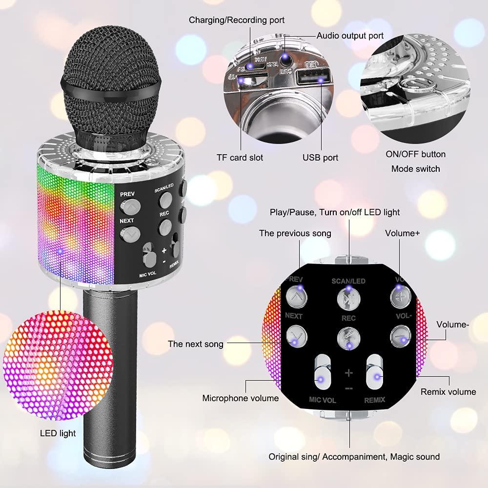 Беспроводной микрофон для караоке, детский микрофон для караоке со светодиодной танцевальной подсветкой, Bluetooth-микрофон для детей, девочек и мальчиков, пение на вечеринке