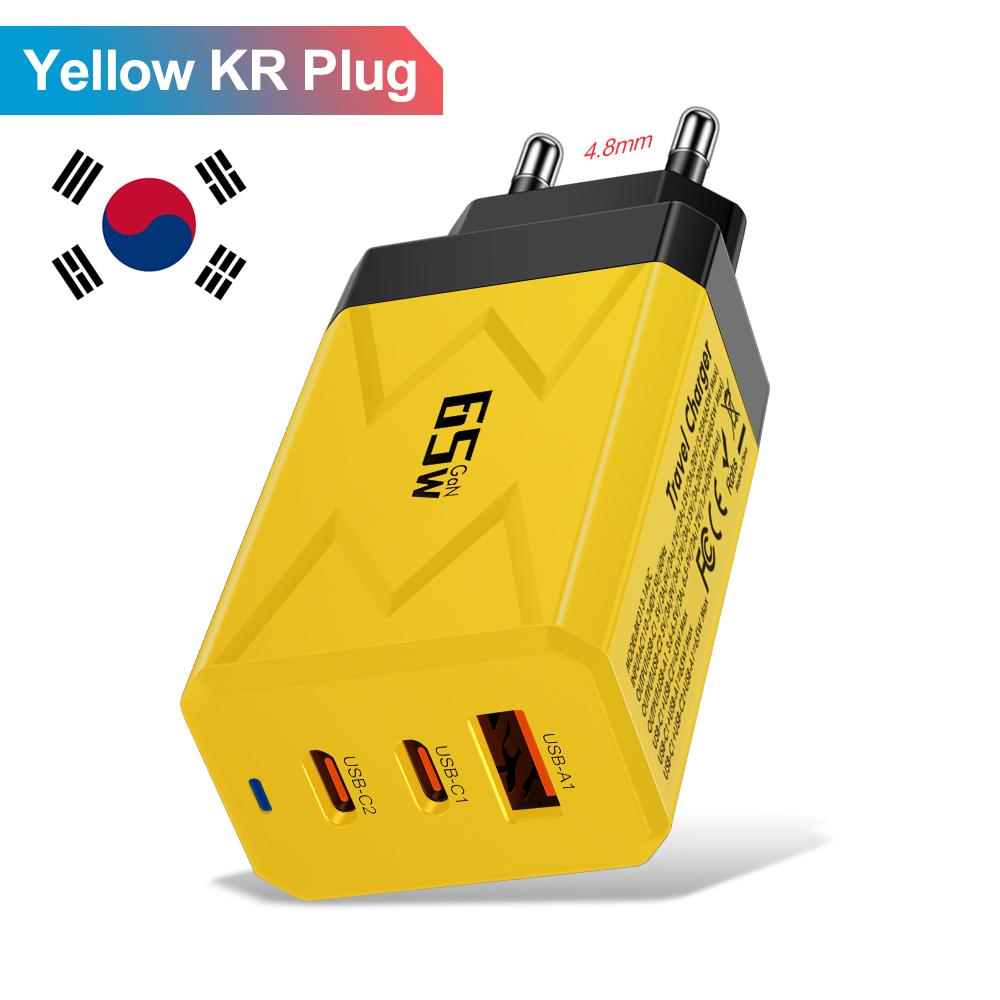 Зарядное устройство USB 65 Вт Быстрая зарядка Type C Адаптер для мобильного телефона для iPhone 15 Quick Charge 3.0 Вилка EU/KR Настенное зарядное устройство