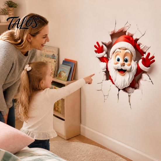 Christmas Party Supplies for Backgrounds Wall Sticker, 3D Santa Claus Break Through Decal, Easy Peel Festive Nativity Scene Decorations & Stick