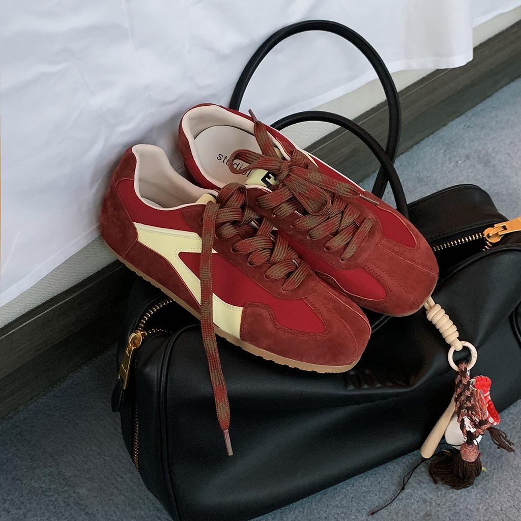 Цельная коровья кожа~ виноградная материнская кожа ретро контрастный цвет круглый квадратный носок повседневный стиль Forrest Gump тренировочные кеды женские ins женские новые м