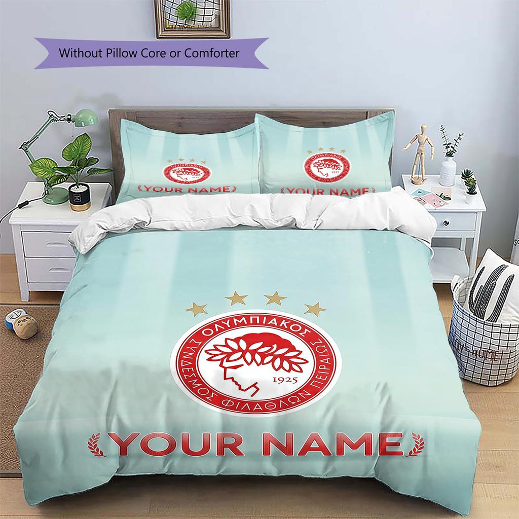 Custom Name Olympiacos2 Pattern Bedding Quilt Set Home Decoration Gift (1 * duvet cover + 2 * pillowcase without core)