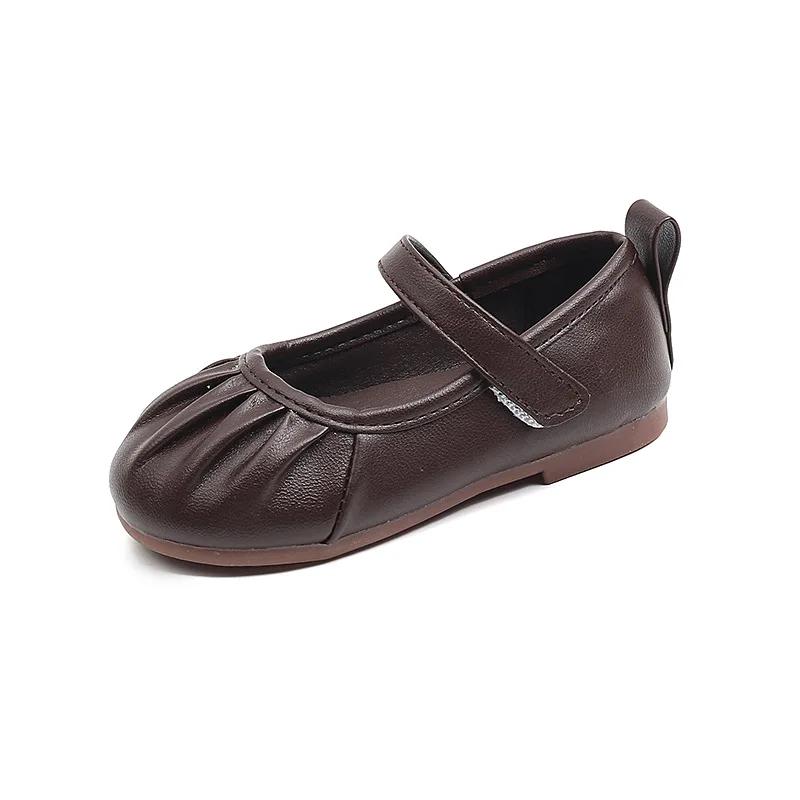 Новые шикарные однотонные балетки для девочек, детские модные плиссированные кожаные туфли, мягкие милые туфли принцессы для танцев, для вечеринки, свадьбы
