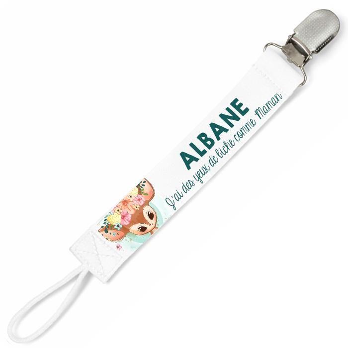 Planetee Attache tétine pour prénom ALBANE yeux de biche comme Maman | Attache sucette cadeau naissance