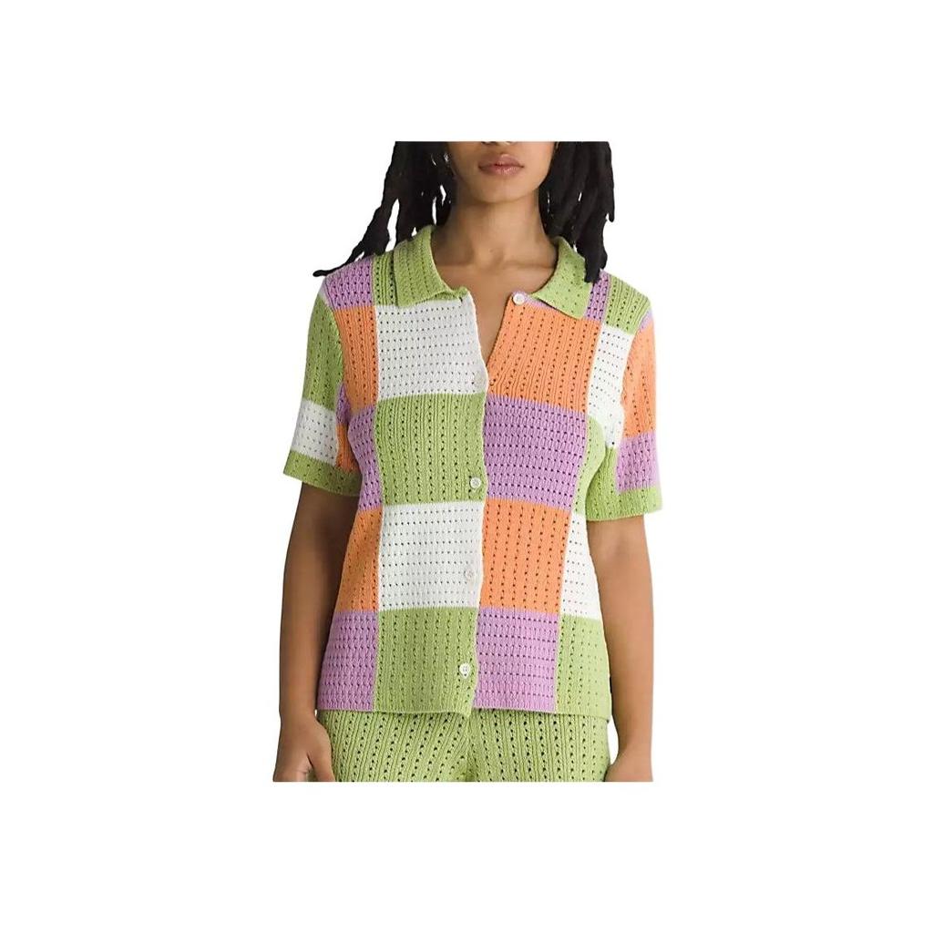 Vans Женский свитер с короткими рукавами в клетку с цветными блоками, застегивающийся на пуговицы, зеленый цвет VN000G3QCR0