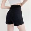 Черные джинсовые шорты с застежкой на пуговицы и высокой талией, корректирующие живот, для женщин, эластичные прямые брюки А-силуэта, широкие шорты в стиле Ins