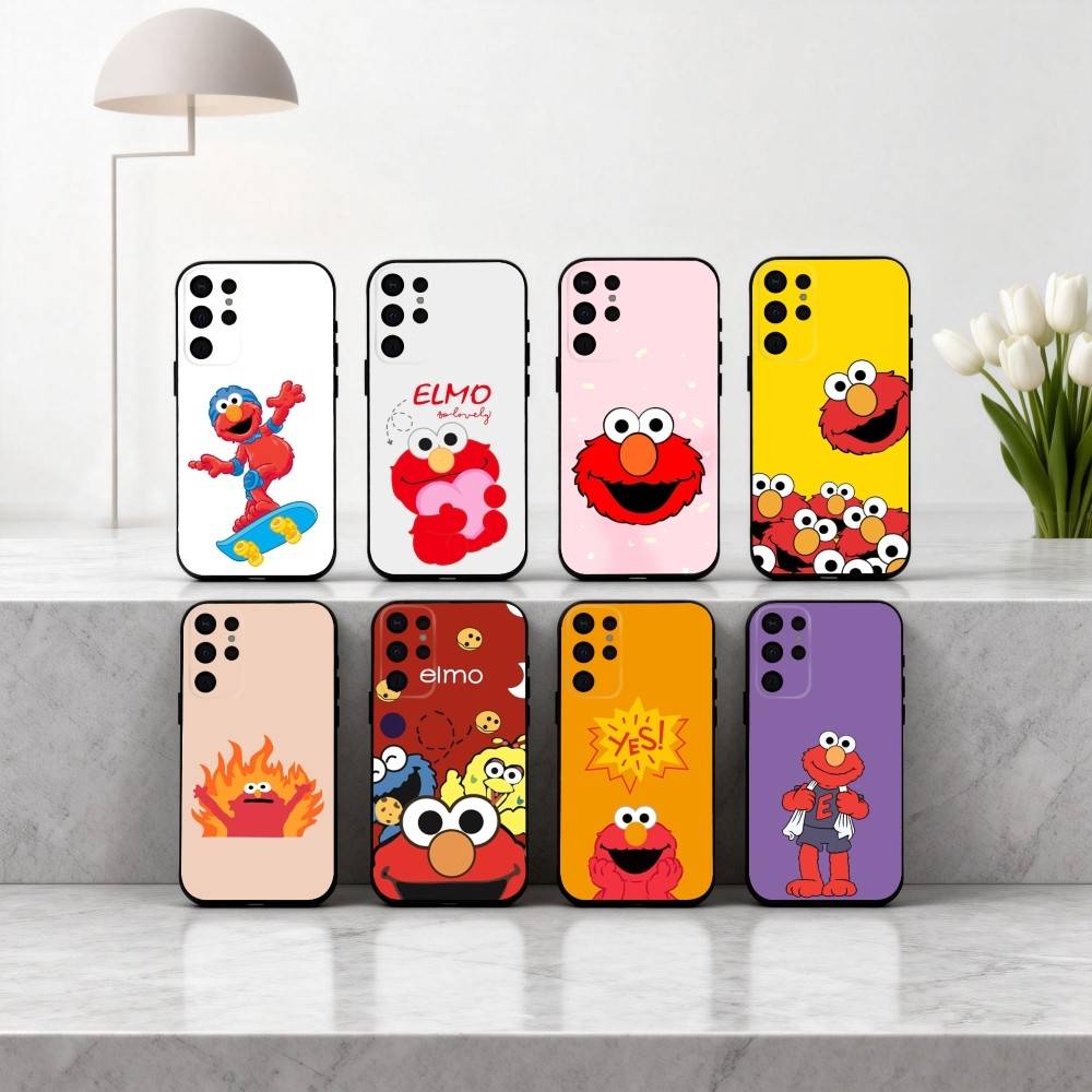 C-Мультяшный R-Красный милый A-Элмо-O Чехол для телефона для Samsung S25,24,23,22,30,21,10,9,Ultra,Plus,Lite,FE,4,5 G Мягкий черный чехол