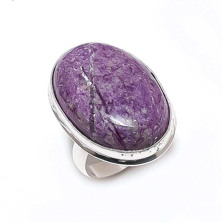 Ювелирное кольцо из натурального пурпурита ручной работы из серебра 925 пробы, размер 8 o2N62