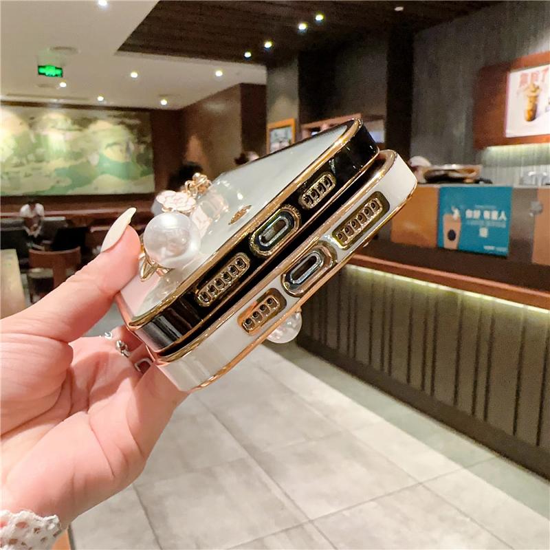 Plating Diamond Pearl Flower Bracelet Case For Redmi Note 12 11 10 9A 9T/iPhone 11 12 13 14 Pro Max X XR XS /Samsung S23 S22 Ultra A14 A34 A54 A33 A53