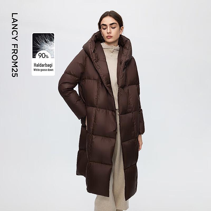 LANCY HORDOBAJI Пуховик средней длины с капюшоном из белого гусиного пуха
