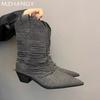 Ковбойские высокие сапоги женские ботильоны остроносые туфли женские зимние сапоги 2024 сексуальные туфли туфли-лодочки зимние челси женские ботинки