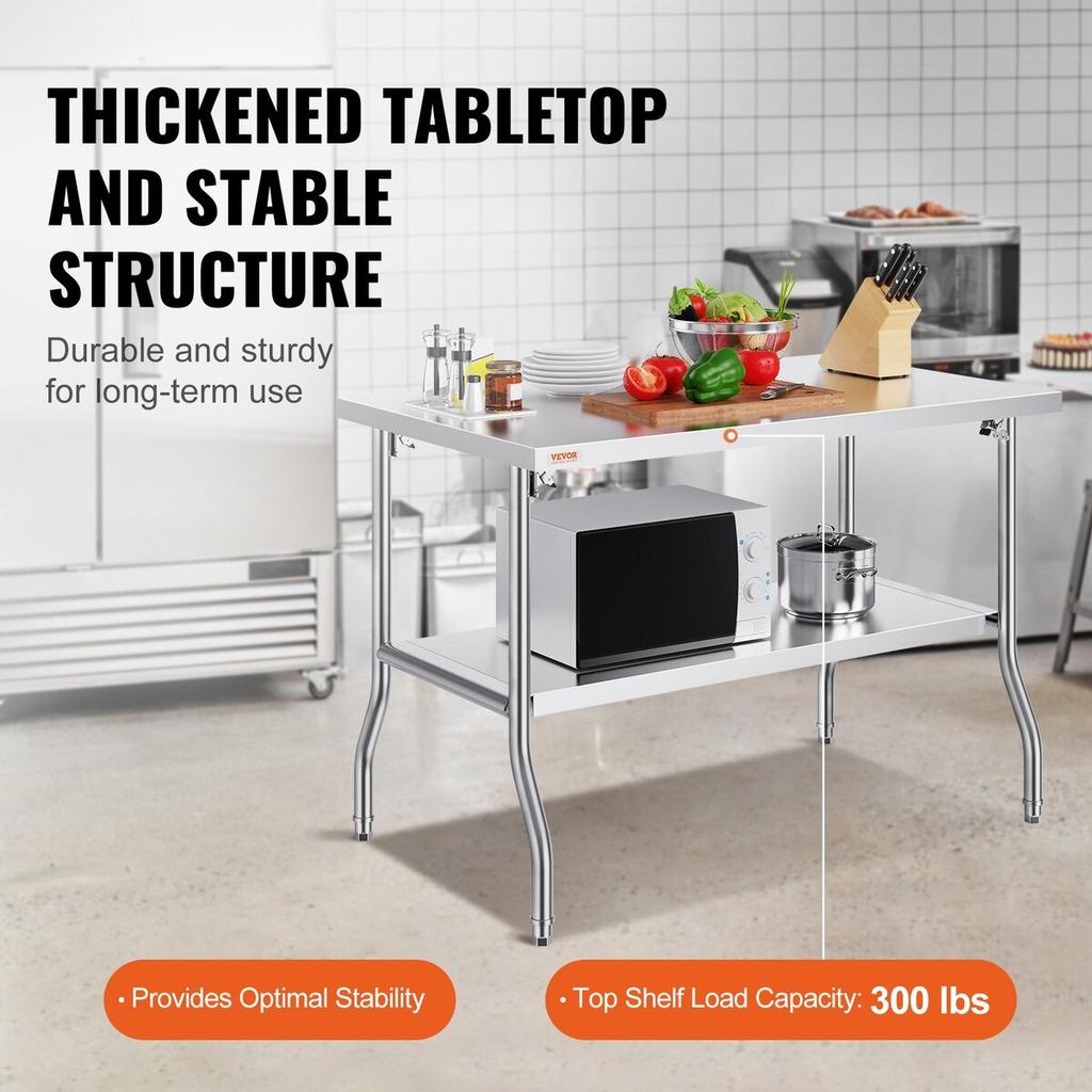 Commercial Worktable Workstation 48x30 Inch Folding Commercial Prep Table, Double-Shelf Stainless Steel Folding Table, Kitchen Work Table with 772 lbs