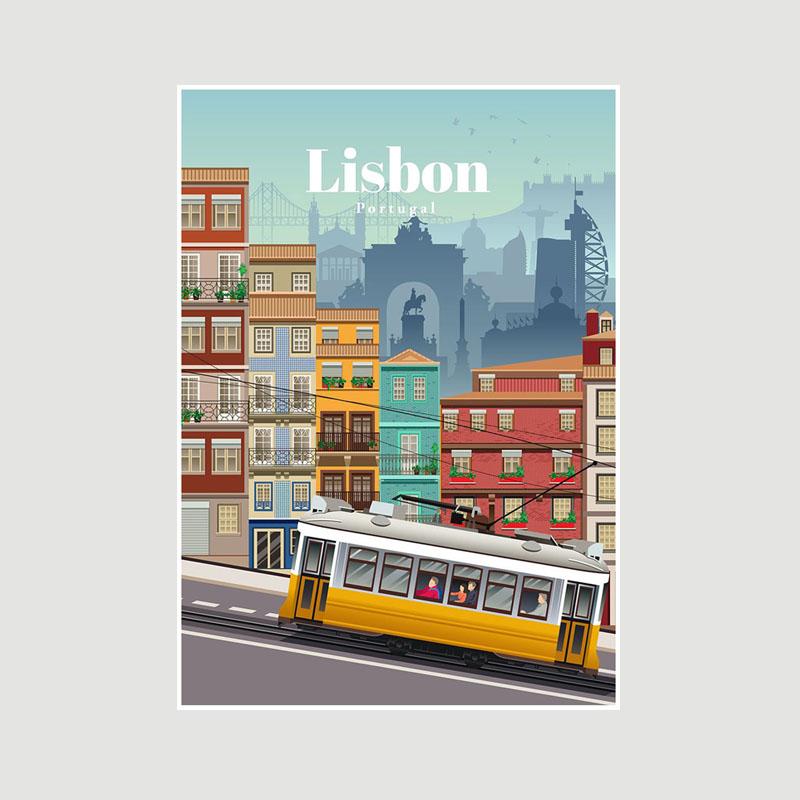 White Paper Cartoon City Landscape Poster Mural London Paris Travel Cities Prints Bedroom Decoration Painting Funny Abstract Wall Art Decor