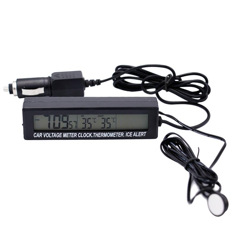 Digital Auto Car Voltage Meter Dual 3 in 1 Clock with In Out Car Temperature Tester and Ice Alert Detector